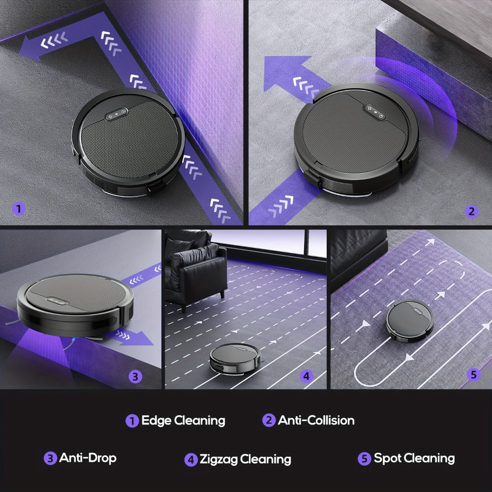 Robot Vacuum Cleaner Mop Combo 5000Pa Max Suction 2-in-1 with App & Voice Control - Scheduled Cleaning, Auto Recharge, for Pet Hair, Low Pile Carpet & Hard Floors, 12.2 inch Slim Design, Multiple Colors