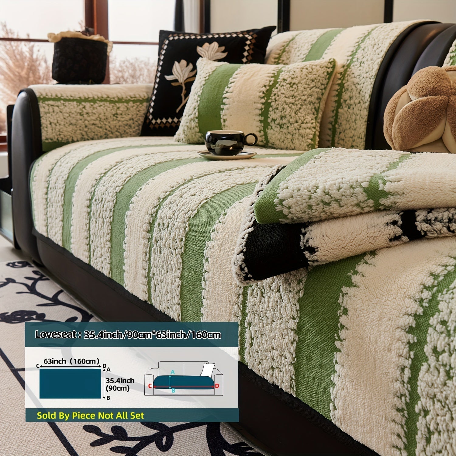 Sofa Cover Plush Jacquard Thick Non-Slip Couch Protector - Pet Friendly Furniture Cover for Living Room Bedroom Office, Machine Washable Retro Style Sofa Slipcover, Loveseat & 4-Seater, Black Grey Green Coffee
