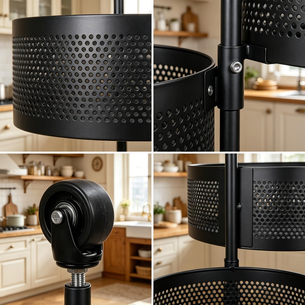 Rolling Storage Cart with Wheels 5-Tier 360¡ã Rotating Kitchen Organizer Basket, No Assembly Space-Saving Floor Standing Bin for Kitchen Pantry Bathroom Bedroom Fruits Vegetables Home Organization