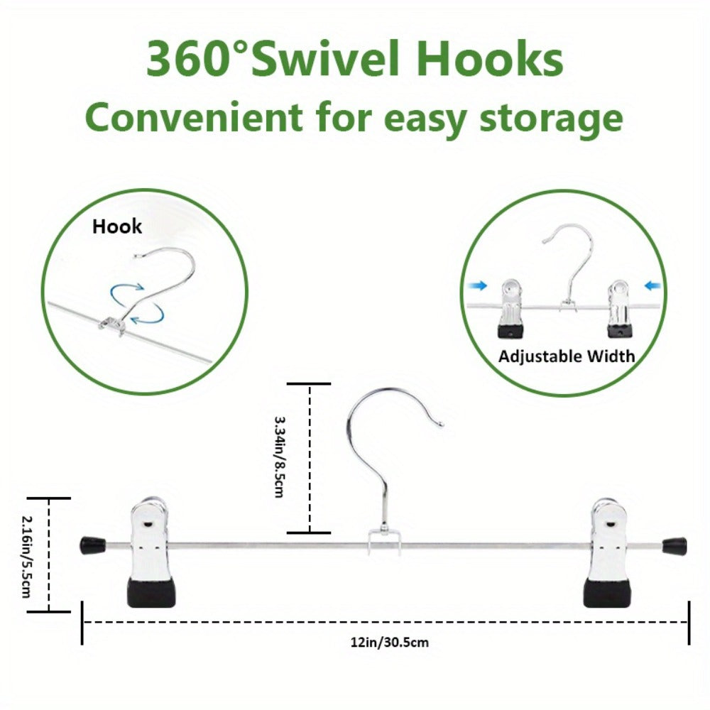 Pants Hangers with Clips 30-Pack ¨C Adjustable Metal Skirt Hangers with 360¡ã Rotatable Clips for Jeans, Trousers, Skirts, Dresses & Ties ¨C Stainless Steel Closet Organizer Hangers