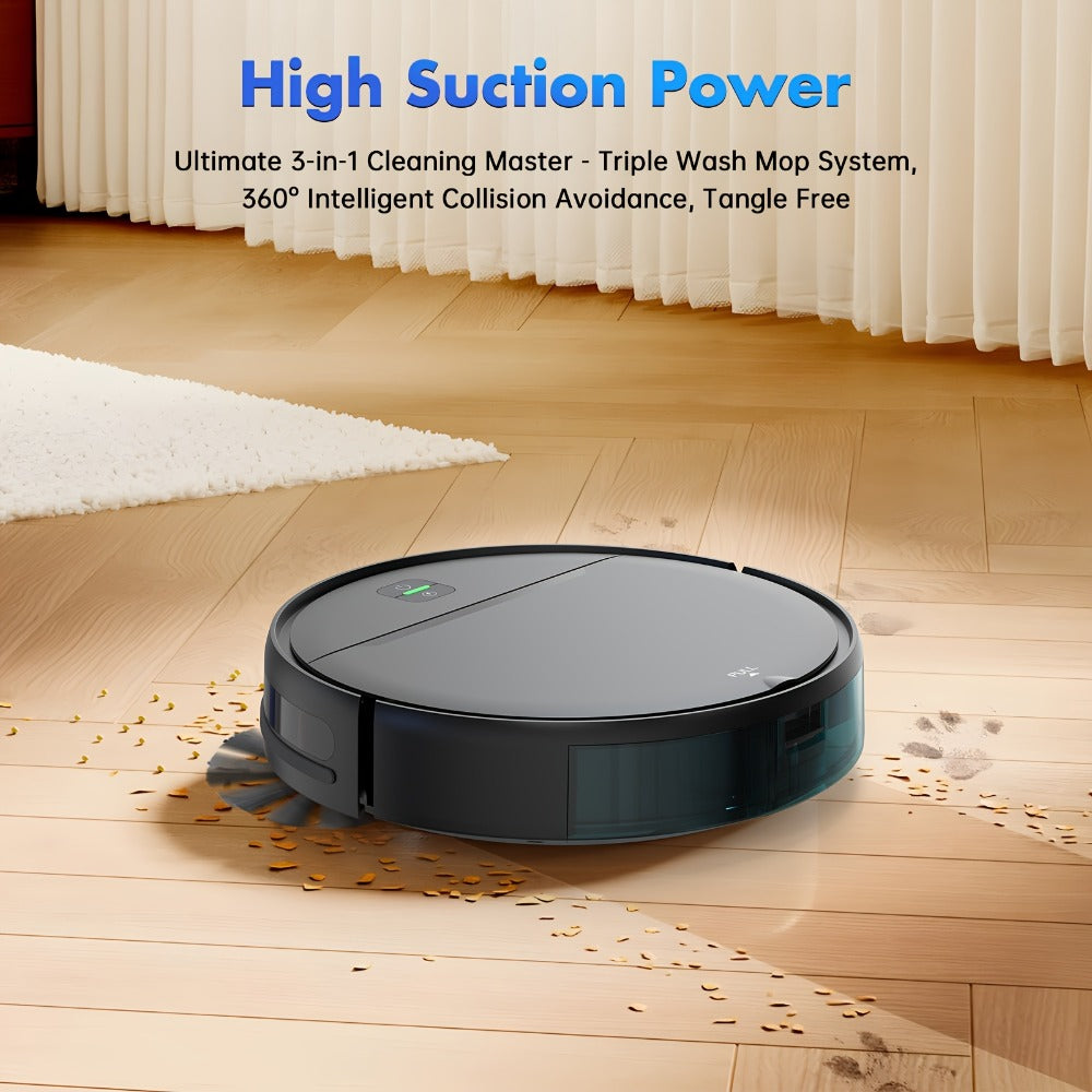 Robot Vacuum Cleaner 5000Pa 3-in-1 Sweep Vacuum Mop with Auto Charging App Voice Control Fixed-Point Cleaning Water Tank Dust Box Smart Home Floor Cleaner for Carpet Hard Floor Pet Hair