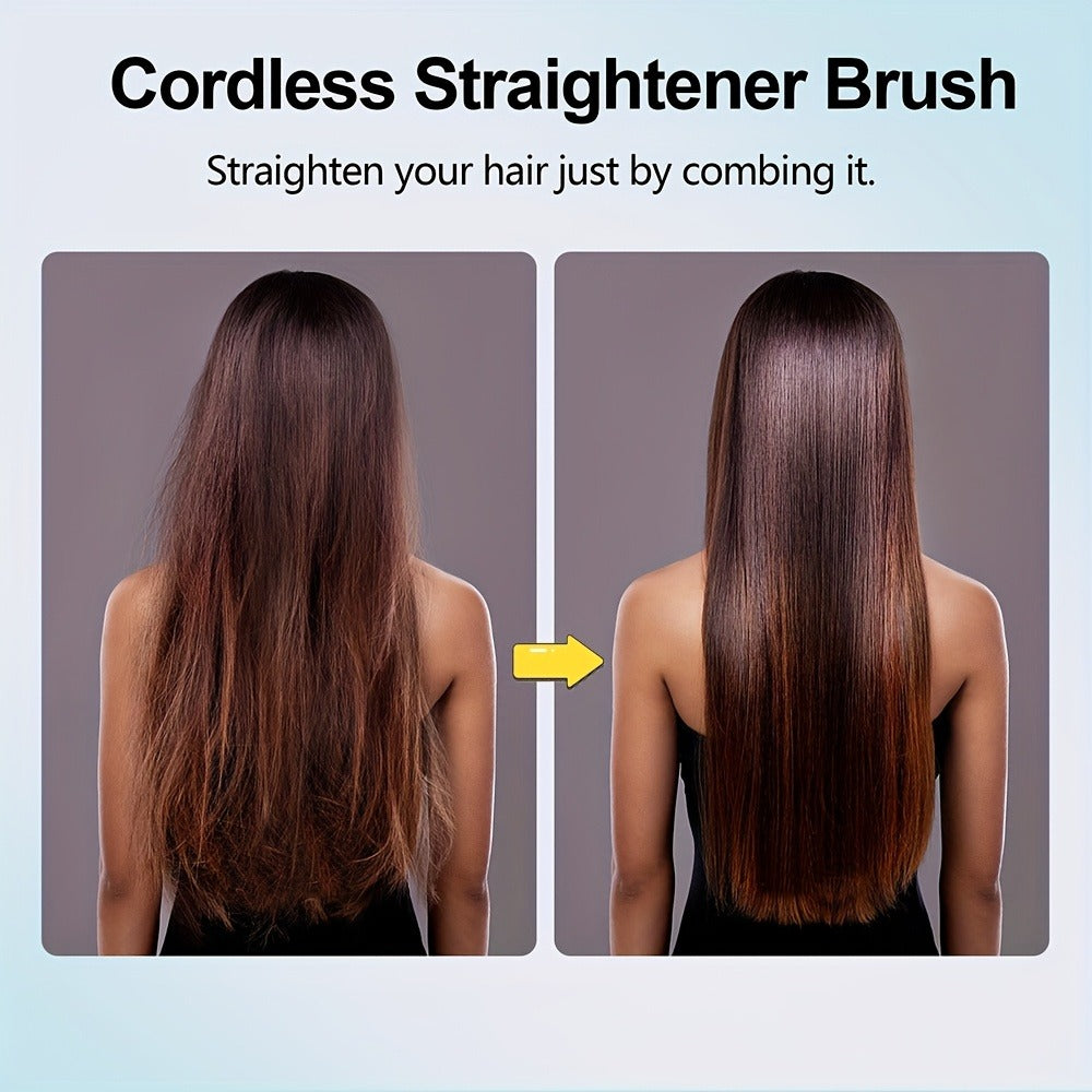 Cordless Hair Straightener USB Rechargeable - 3 Temperature Controls, LED Display, Long-Lasting Shine, Lightweight Travel Flat Iron with Comb & Clips, Portable Mini Hair Straightener for Women