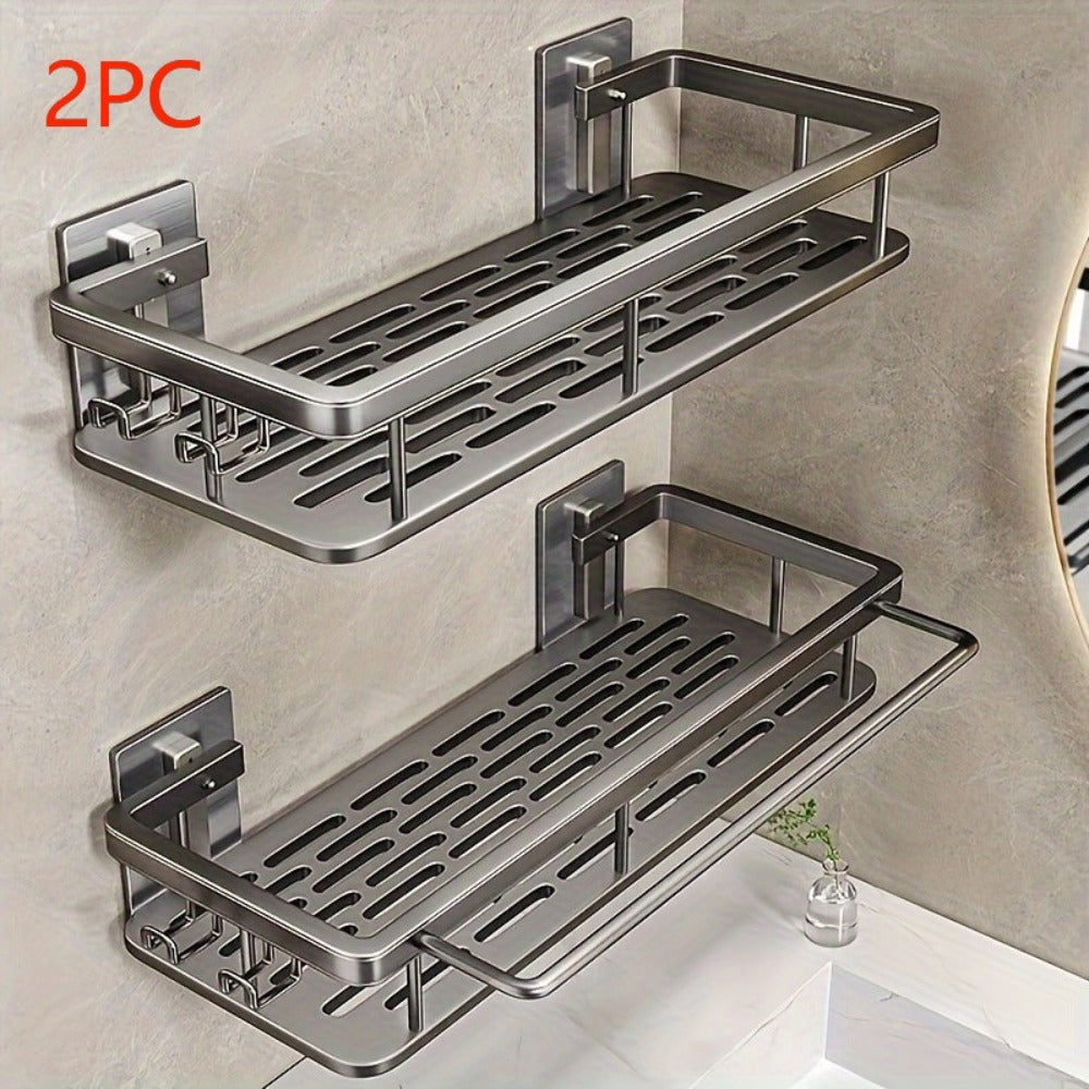 Shower Caddy Basket 2 Pack 2-Tier Wall Mount - Rust Resistant Bathroom Shelf Organizer for Shampoo Soap Towel No Drilling Adhesive Shower Rack | Dark Grey Black | Bathroom Kitchen Storage