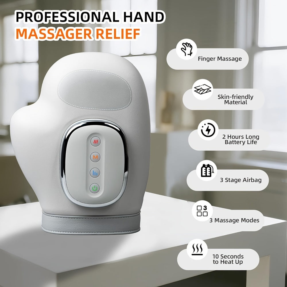 Hand Massager with Heat & Air Pressure ¨C 3D Shiatsu Kneading 6 Modes Rechargeable Portable Hand Massager for Arthritis Pain Relief, Ideal for Office Workers Seniors & Gamers, Finger & Palm Massager