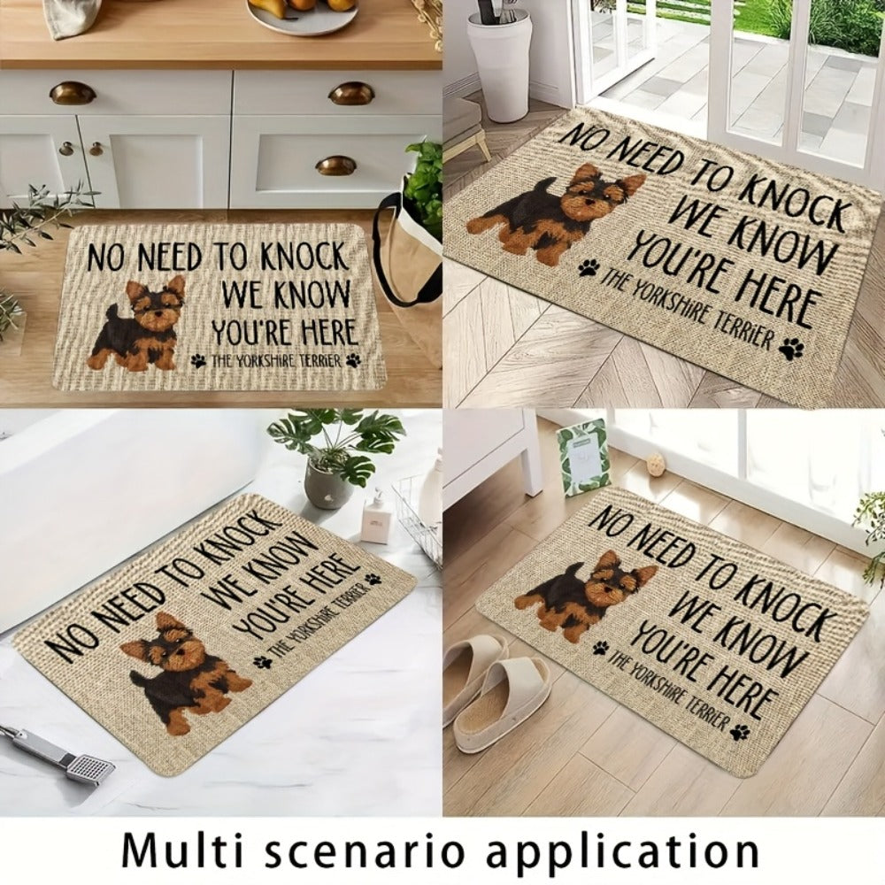 Yorkshire Terrier Floor Mat Non-Slip Polyester Rug | Linen Texture Entryway Kitchen Doormat, Unique Dog Lover Gift