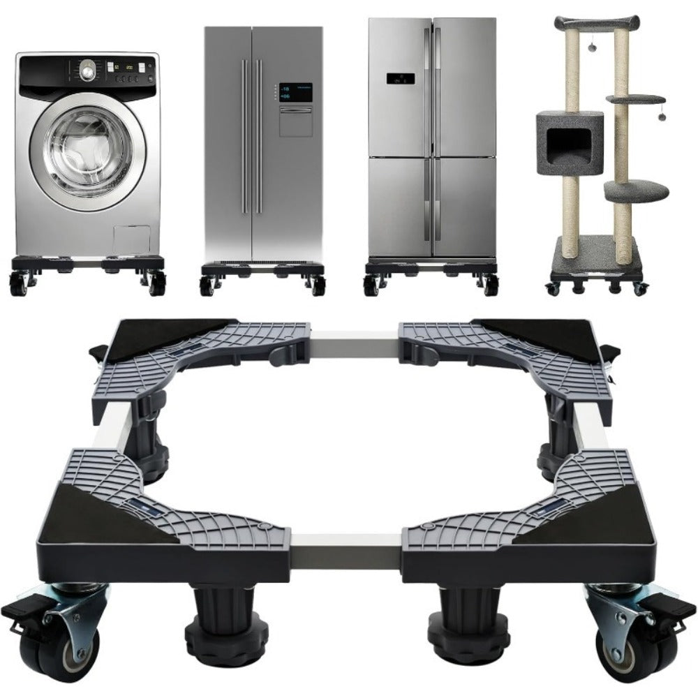 Appliance Mobile Base Stand Adjustable Double Pipe 4 Locking Wheels 4 Strong Feet Furniture Dolly for Washer Dryer Washing Machine Refrigerator Pedestal Grey Large