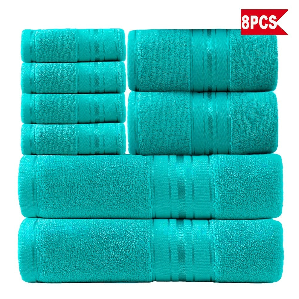 Cotton Bath Towel Set 8 Piece 550GSM Vintage Striped - 100% Cotton Hotel Quality Soft Absorbent Machine Washable | 2 Bath 2 Hand 4 Washcloths | 15 Colors | Bathroom Hotel Spa Gift