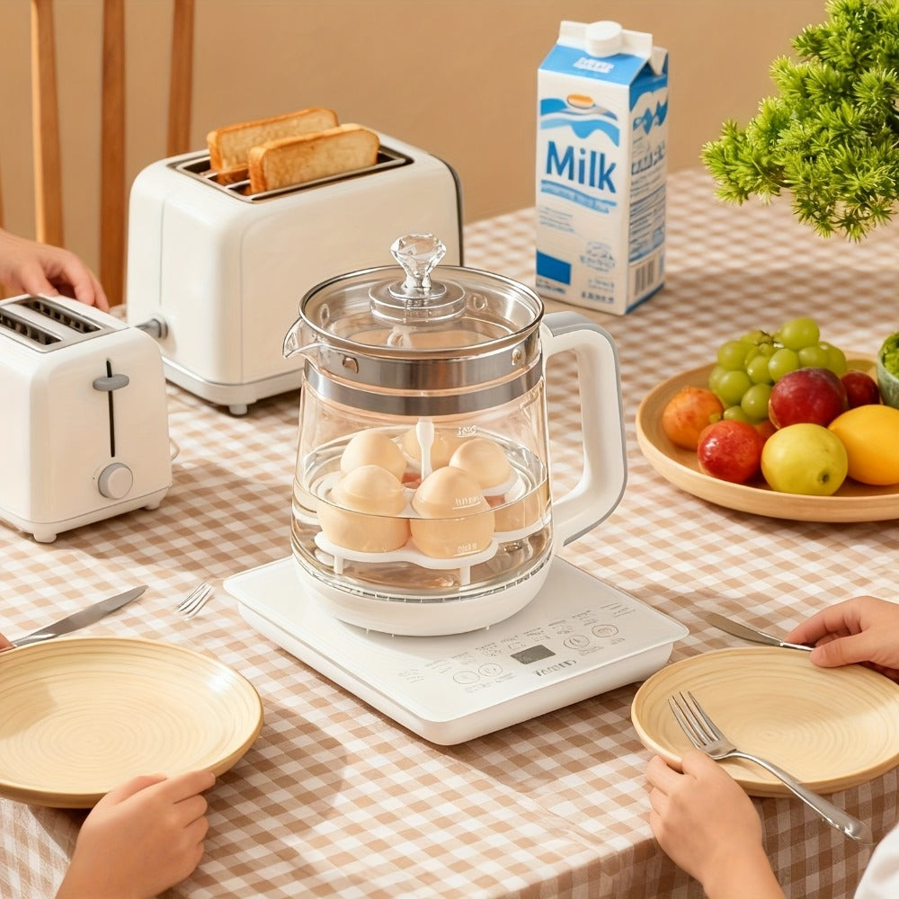 Electric Health Pot Smart Kettle 1.8L Thickened Glass 18 Smart Functions Removable Filter Multi-Functional for Tea Herbal Brewing Camping Home US Plug White