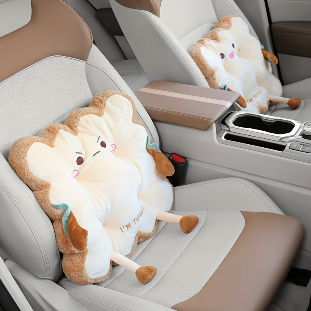 Kawaii Plush Toast Cushion Cute Bread Shaped Seat Pillow Funny Face Expression Soft Stuffed Food Pillow for Office Chair Car Sofa Bedroom Gift