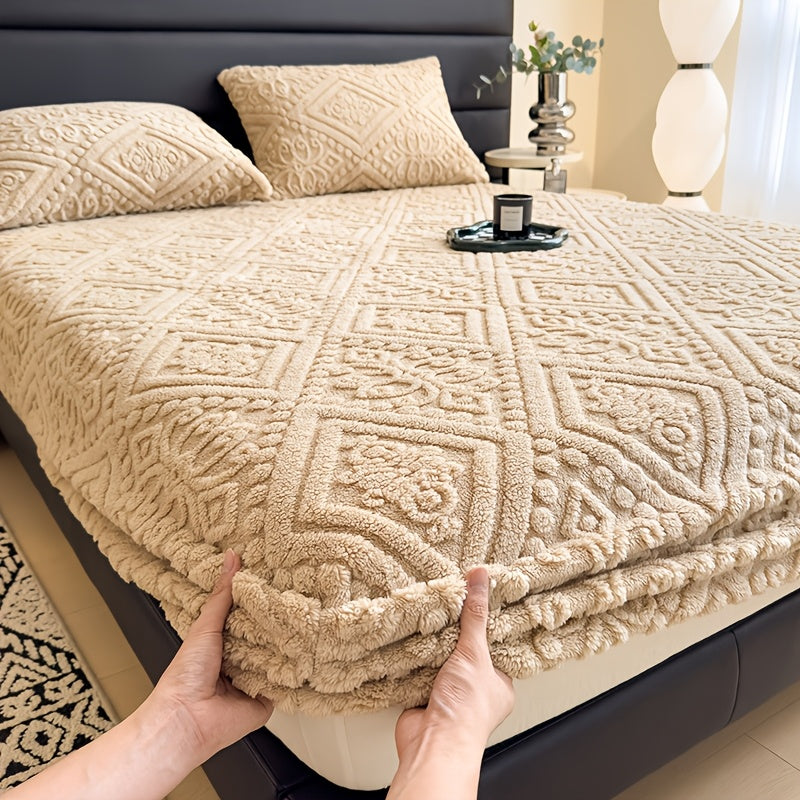 Embossed Fitted Bed Sheet Super Soft Jacquard Mattress Cover Deep Pocket All Season Twin Full Queen King Washable Bedding White Gray Khaki Blue Green