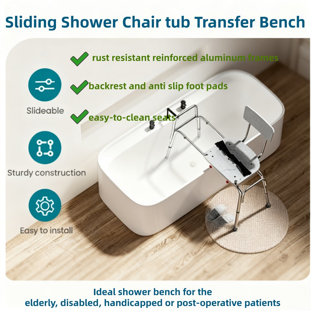 Shower Chair for Elderly Heavy Duty 400 lbs Transfer Bench with Safety Belt Non-Slip Adjustable Height Tool-Free Assembly Bath Seat for Disabled Recovery Seniors 39 Inch Extra Long Shower Bench Bathtub Transfer Chair