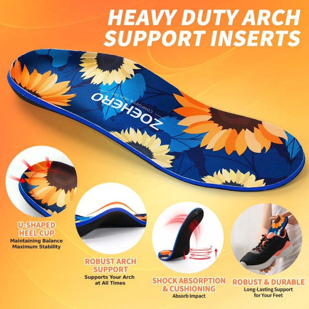 Arch Support Insoles for Men & Women - Heavy Duty Flat Feet Shoe Inserts for All-Day Standing, Running, Walking & Work Boots - Deep Heel Cup, Shock Absorption, 10 Sizes No Trimming Needed