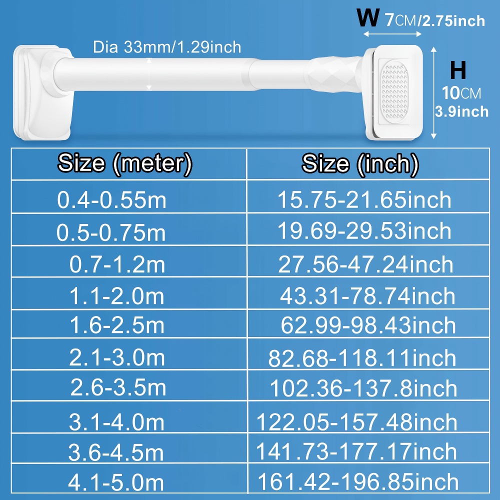 Telescopic Curtain Rod No Drill 15.75¡±-196.85¡± Adjustable Shower Curtain Rod 33mm for Large Windows