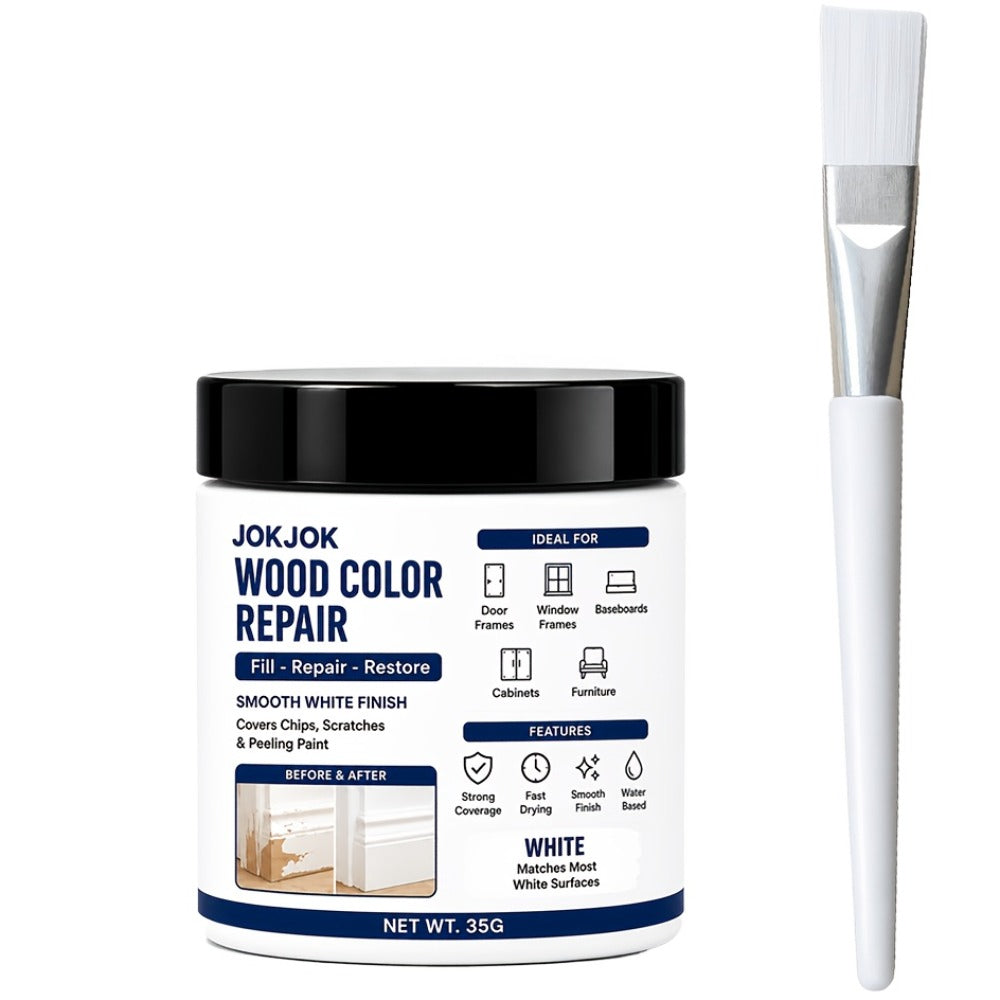 Wood Repair Filler Paste - White Trim Repair for Door Frames, Window Frames, Baseboards & Cabinets - Covers Scratches, Chips & Peeling Paint - Fast Drying Water-Based Formula