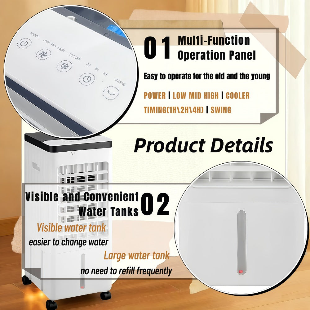 Portable Air Conditioner Evaporative Air Cooler with Remote, 40Hrs Cooling, 2.6 Gal Tank, 3 Speeds, Windowless AC Unit for Room, Personal Space Cooler Fast Cooling