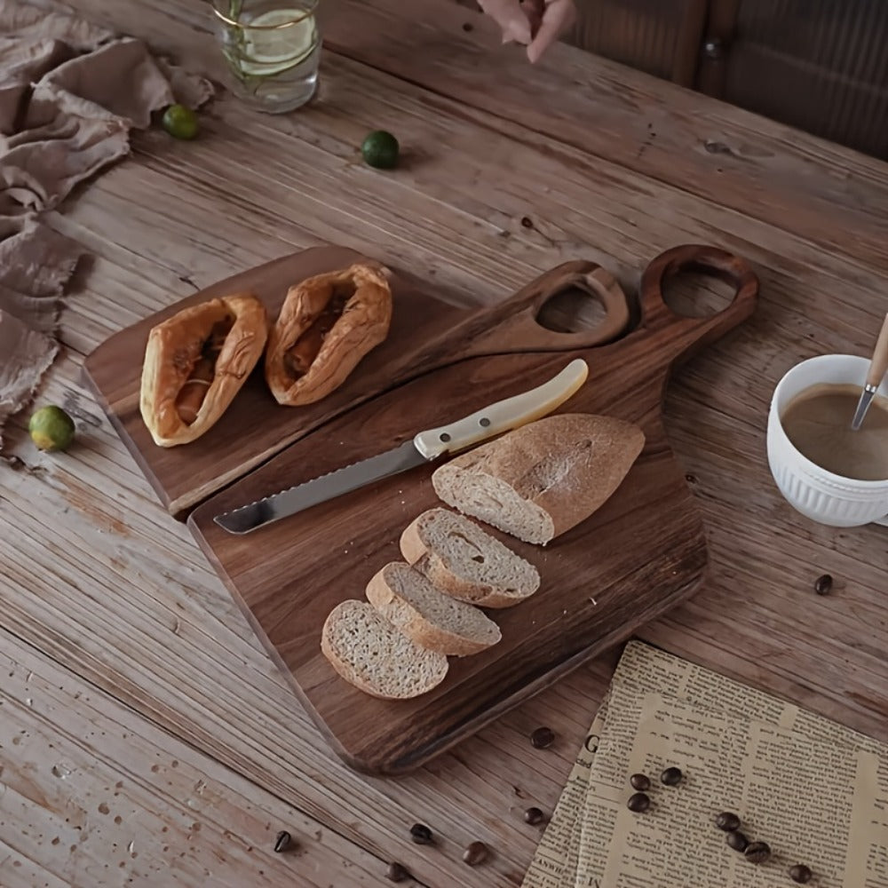 Acacia Wood Cutting Board Set 2-Piece Extra Thick Wooden Chopping Board with Non-Slip Handle for Meat Bread Cheese Reversible Kitchen Board Gift Set