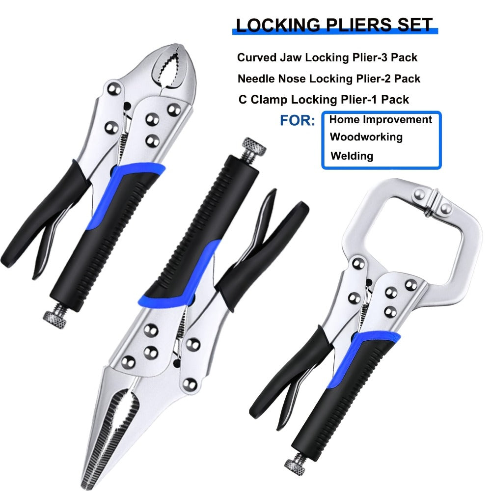 Pliers Set 6-Piece ¨C Needle Nose, Curved & Locking C-Type Pliers, 5¨C10 Inch Sizes, Versatile Vise Grip Tool Kit for Home Repair, Automotive, Electrical & DIY Projects