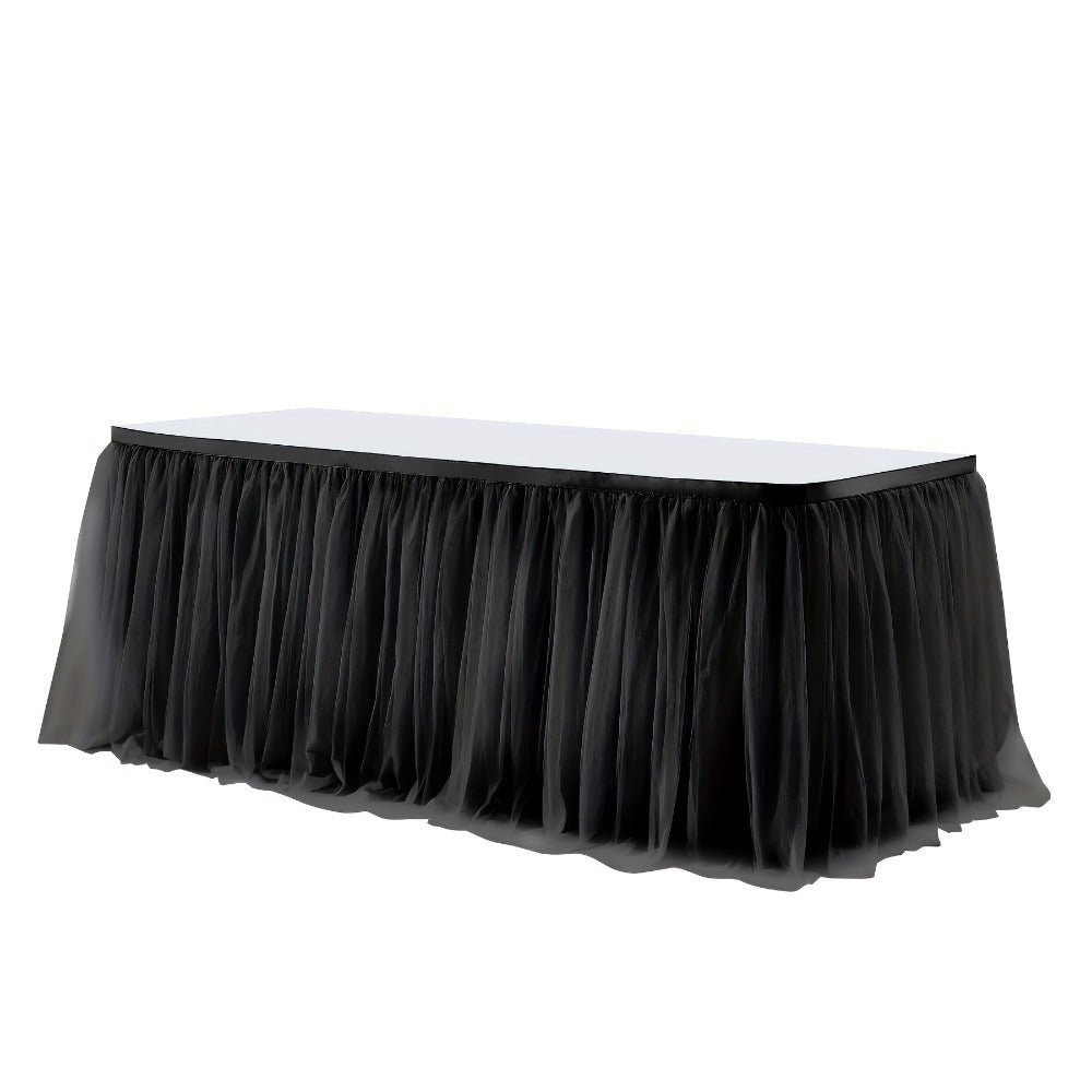 Pink Tutu Table Skirt 6ft ¨C Ruffle Tulle Table Skirt for Rectangle & Round Tables, Princess Girls Birthday Party, Cake Dessert Table Decor, Gold Brim, Multiple Colors Available