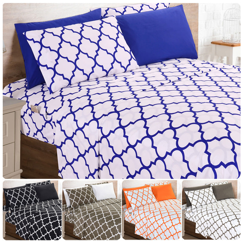 Bed Sheet Set 6-Piece Geometric Trellis, Ultra Soft Microfiber Sheets with 16-Inch Deep Pocket Fitted Sheet, Fade & Wrinkle Resistant, Machine Washable Hotel Quality Bedding for Twin Full Queen King