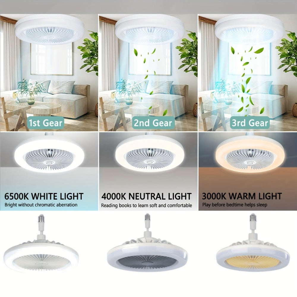Ceiling Fan Light with Remote Control, Dimmable LED 3000-6500K, 3-Speed Fan, E26 Base, 360¡ã Adjustable Universal Joint, Timed Night Light, Room Decor White & Gray