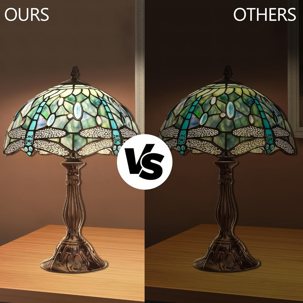 Stained Glass Table Lamp Dragonfly Design - Tiffany Style Bedside Lamp with Colorful Art Glass Shade, 18-Inch LED Night Light for Bedroom Nightstand Living Room Reading Desk Home Decor