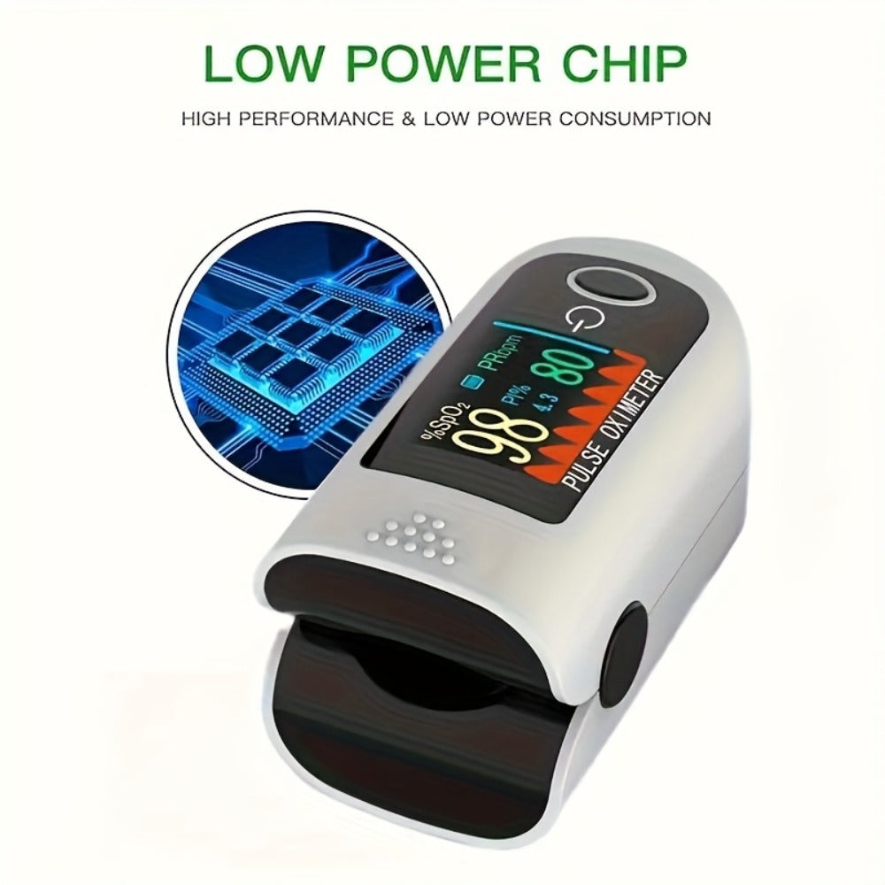 Fingertip Pulse Oximeter Blood Oxygen Monitor ¨C SpO2, Heart Rate & Perfusion Index Display, Digital Finger Clip O2 Meter for Home Use & Sports, Batteries Included