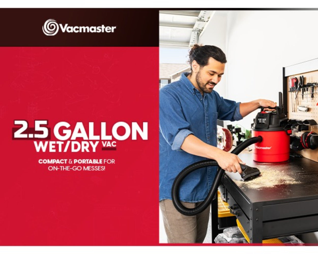 Wet Dry Vacuum Cleaner 2.5 Gallon Shop Vac ¨C Vacmaster 2 Peak HP with Blower Function, Wall Mount & On-Board Storage for Garage, Car, Workshop, Home