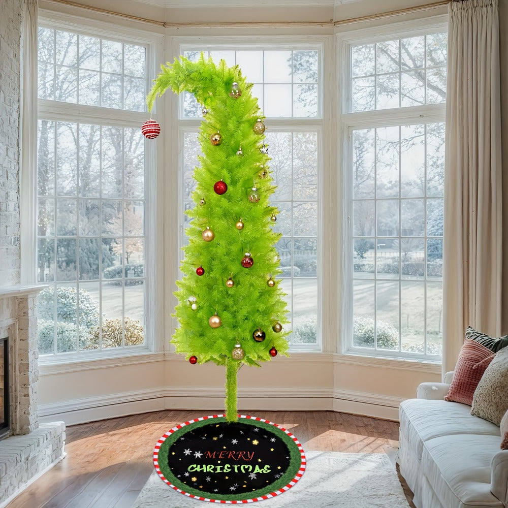 6 Foot Artificial Christmas Tree with Lights Tree Skirt and Christmas Ball Bendable Xmas Tree Stand Indoor Holiday Window Display Decoration
