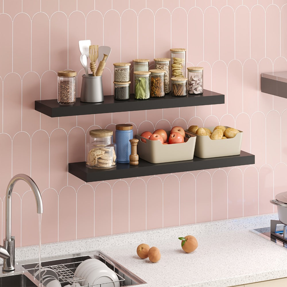 Floating Wall Shelves Set ¨C Wooden Wall-Mounted Shelves for Living Room, Kitchen & Bathroom (2/4/6pcs, 15.7¡±/19.7¡±/22¡±)