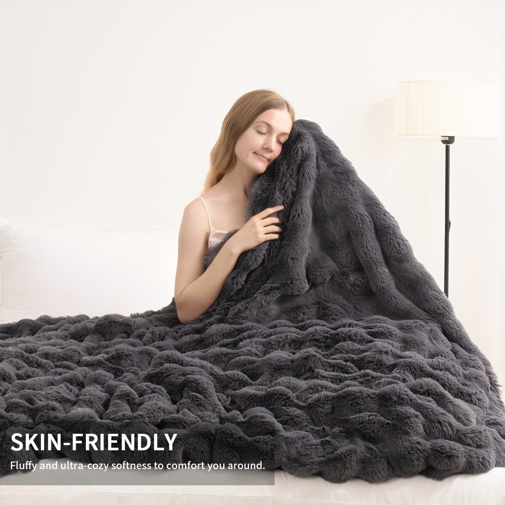Faux Rabbit Fur Fluffy Blanket ¨C Thick Warm Soft Plush Throw for Bed & Living Room, Luxury Furry Blanket, 8 Colors, 4 Sizes