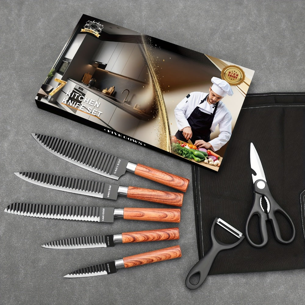 Kitchen Knife Set High Carbon Steel Hand Forged Chef Knives with Case Non-Stick Black Blade Butcher Cleaver Meat Cutting Vegetable Chopping Camping BBQ Outdoor Holiday Gift