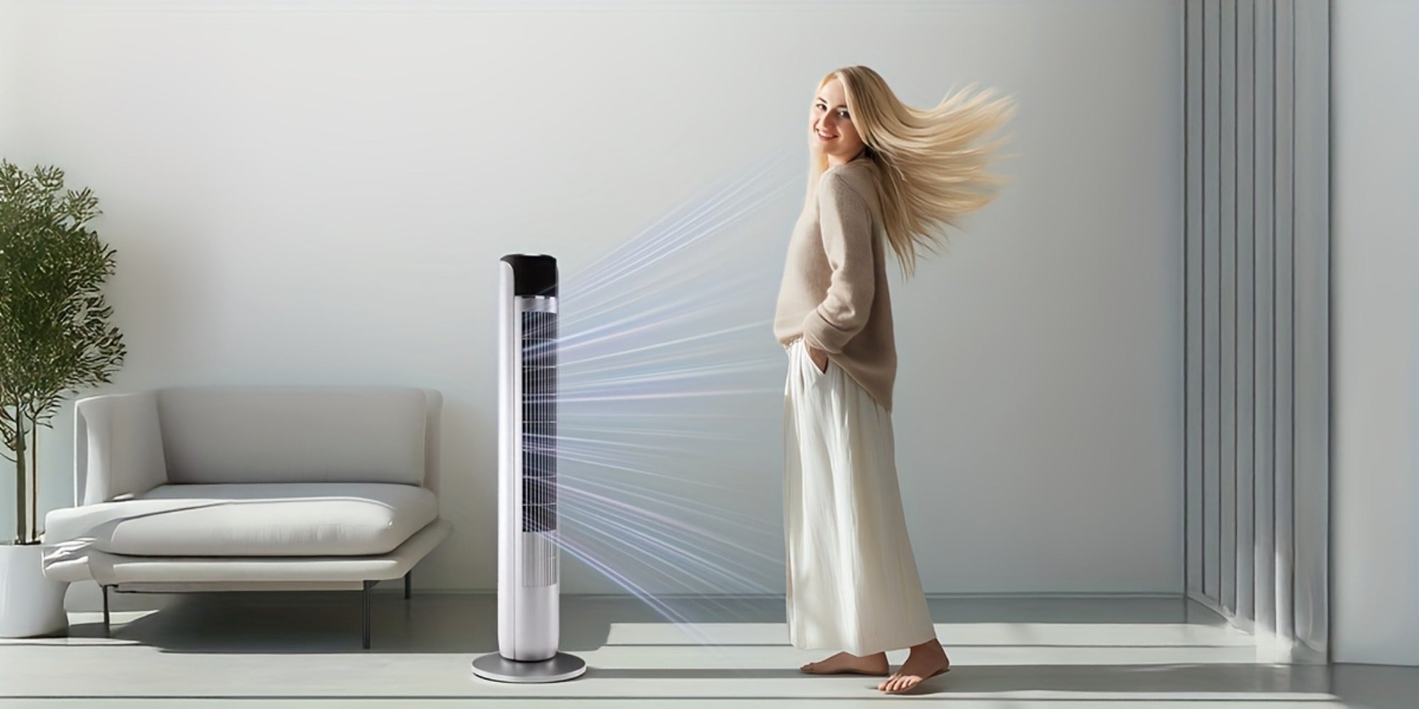 Bladeless Tower Fan 36 Inch | Remote Control, 5-Speed Settings & 4 Operating Modes, Whisper-Quiet 28dB, 12-Hour Timer, Oscillating Standing Fan for Home, Bedroom & Office ¨C Titanium Gray & Black