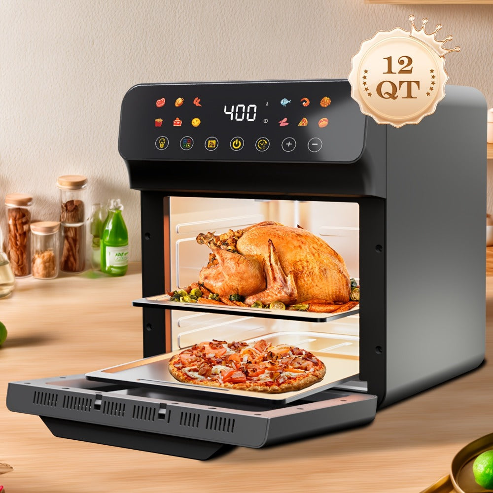 Air Fryer Convection Oven 12QT ¨C 12-in-1 Multi-Function, Touchscreen, Visible Window, Oil-Free Non-Stick Basket, One-Touch Operation, Baking, Roasting, Dehydrating & Fast Cooking