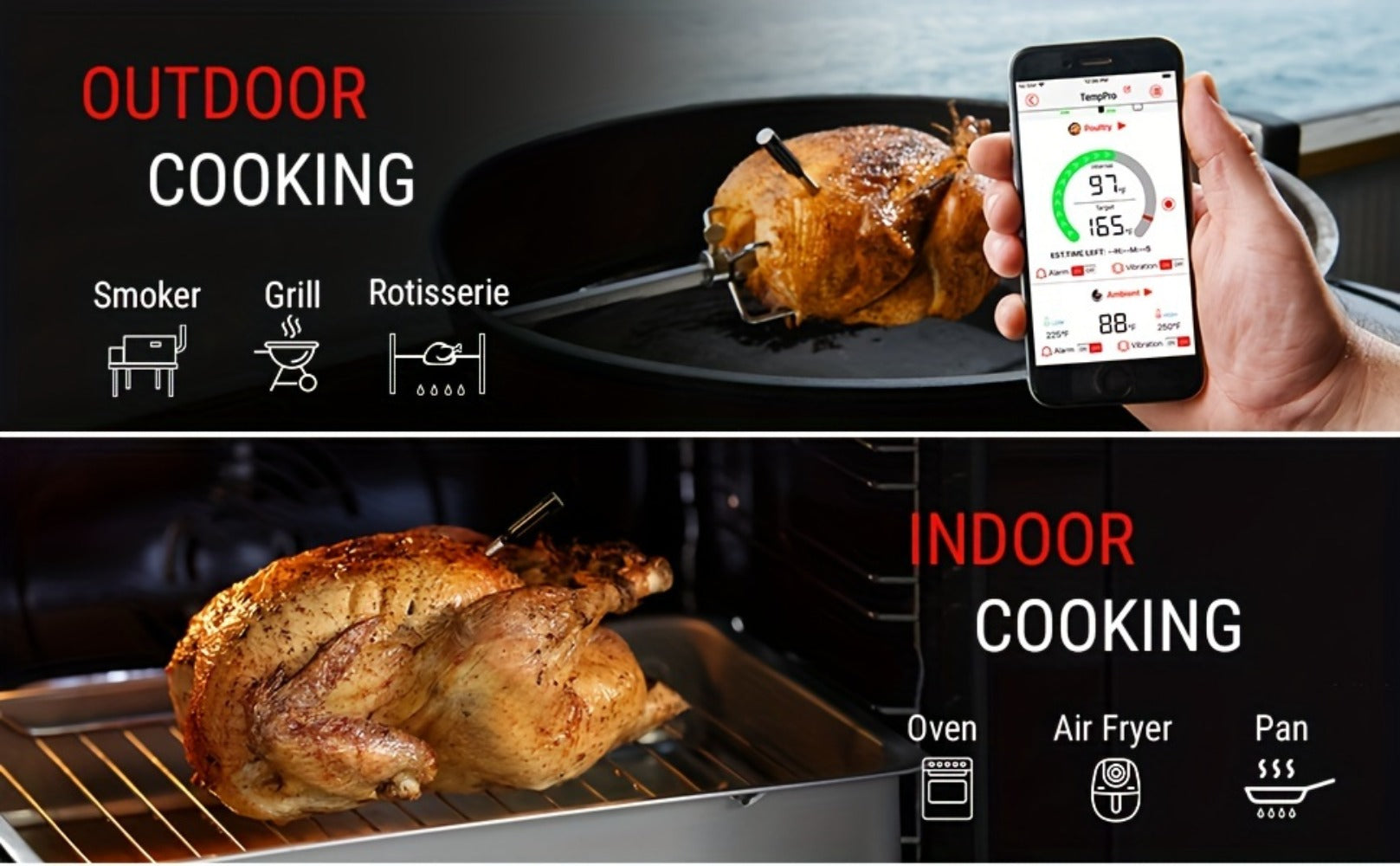 Wireless Meat Thermometer 500Ft Bluetooth ¨C Dual Sensor Digital Food Thermometer for Oven, Grill, BBQ, Smoker & Air Fryer with App & Temperature Alarm