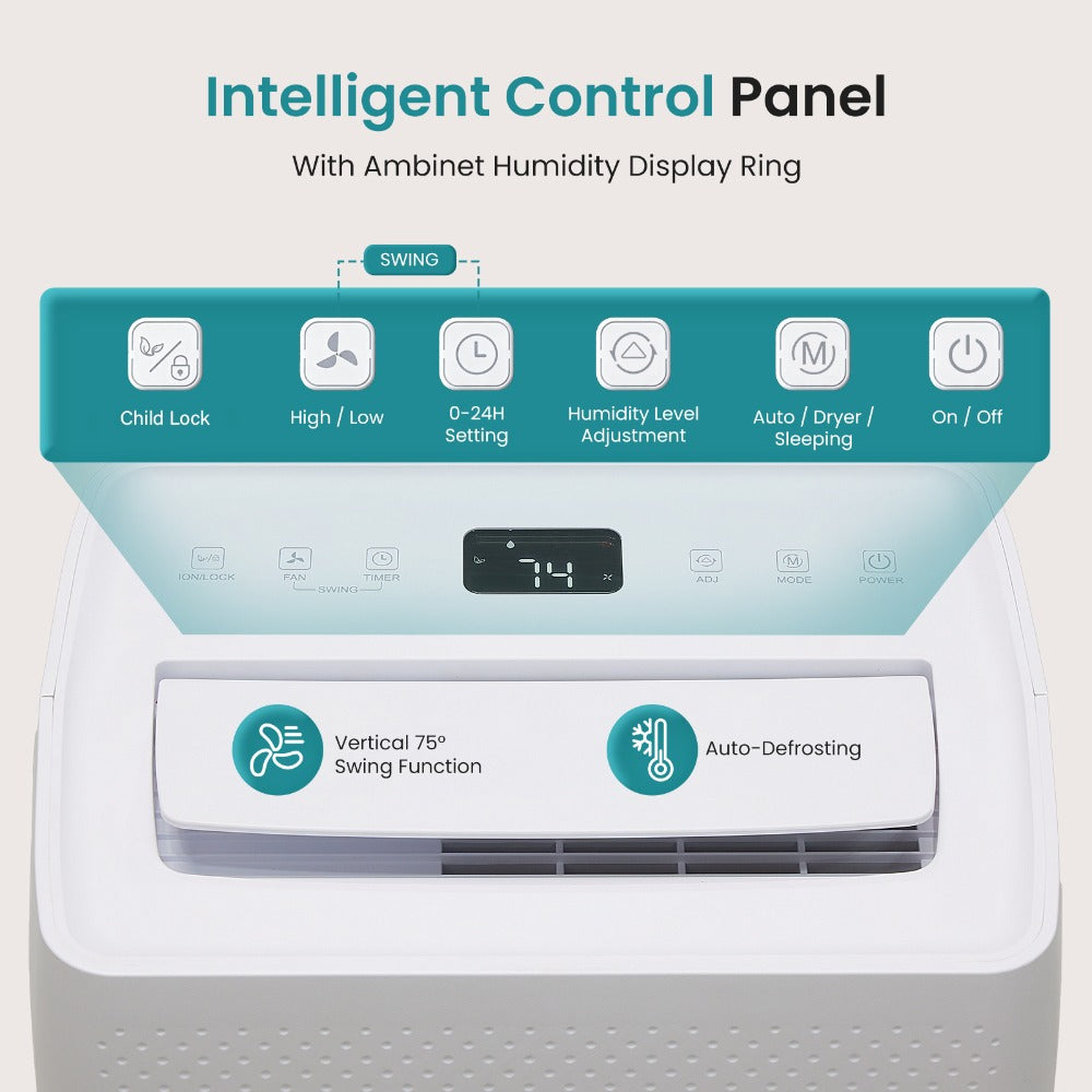 Dehumidifier for Basement 50 Pint 5500 Sq Ft with Drain Hose, Portable Home Dehumidifier for Large Room Bedroom Bathroom, 3 Modes Auto Shut-Off Quiet Fan Washable Filter Humidity Control