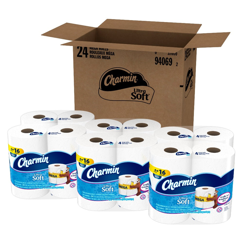 Charmin Ultra Soft Toilet Paper Mega Roll - 2-Ply 200 Sheets per Roll, Soft & Strong Bath Tissue, Available in Mega, Double, 16ct, 30ct, 328ct Bulk Pack Options for Home, Office & Commercial Use