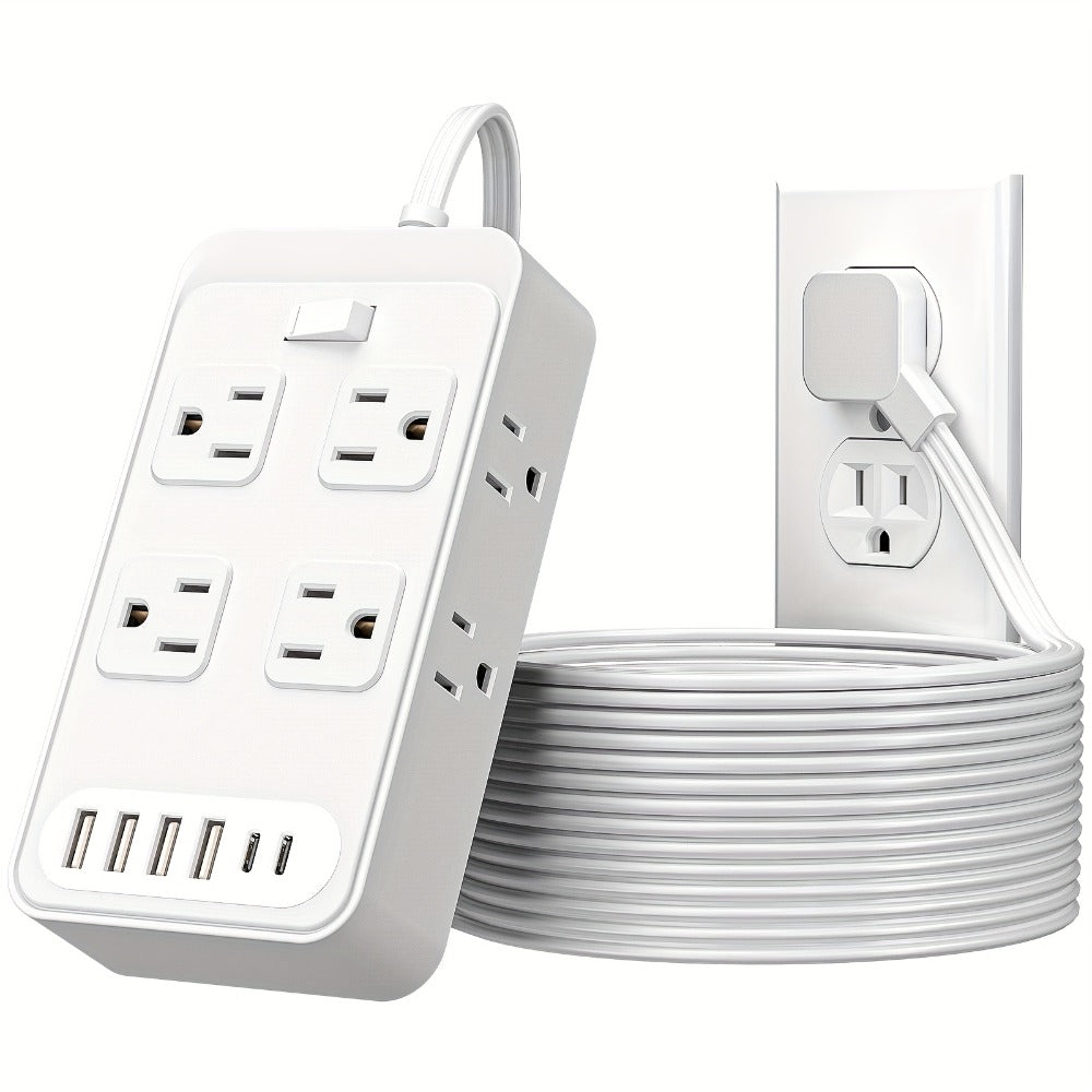 Power Strip Outlet Extender Surge Protector 8 AC Outlets 6 USB Charging Ports 4 USB-A 2 USB-C 3 Inch Short Cord Desk Charging Station for Home Dorm Office Travel White Black