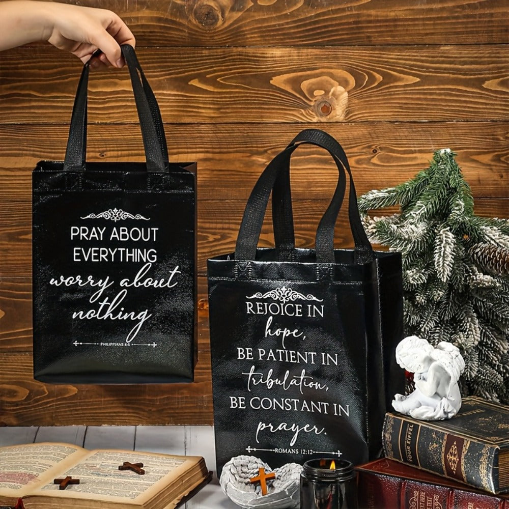 Christian Gift Bags Bulk with Handle ¨C 24/48 Pcs Bible Verse Religious Reusable Bags Medium Size for Church Visitors Baptism Wedding Party Favors Father¡¯s Day Black