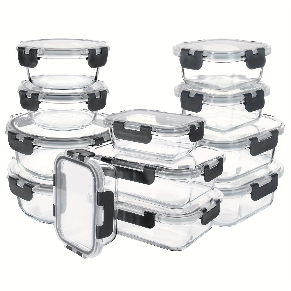 Glass Food Storage Containers with Airtight Lids - Borosilicate Glass Meal Prep Containers Set, Microwave Dishwasher Freezer Safe, BPA Free, Leak Proof Lunch Containers for Kitchen