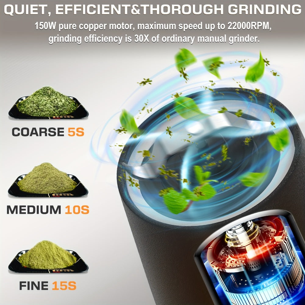 Electric Spice Grinder Portable 150W ¨C USB-C Rechargeable, Pulse Mode, Fast Grinding for Spices & Herbs, Compact Travel Size, Easy Dispensing, Includes Cleaning Brush, 5 Colors