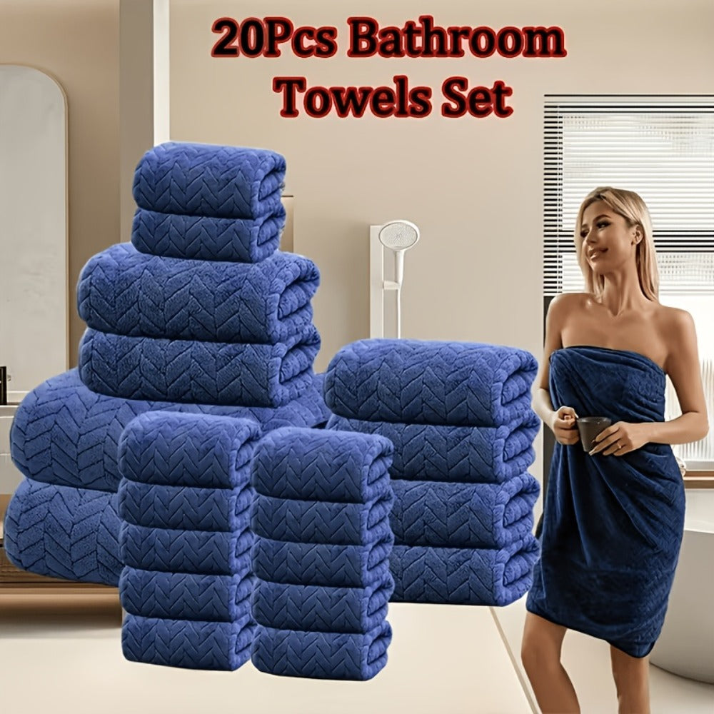 Microfiber Bath Towel Set 18/20pcs - Coral Fleece Absorbent Quick Dry Soft Large Bath Towels for Home Bathroom Spa Gift with Washcloths Bath Ball