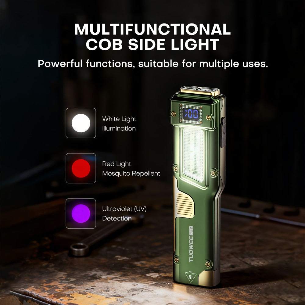 EDC Flat Tactical Torch - 3-in-1 White LED, Red Alert & UV Light Combo, Rechargeable Portable Flashlight with Side Illumination & Battery Indicator, Compact EDC Light for Outdoor, Emergency & Work Use