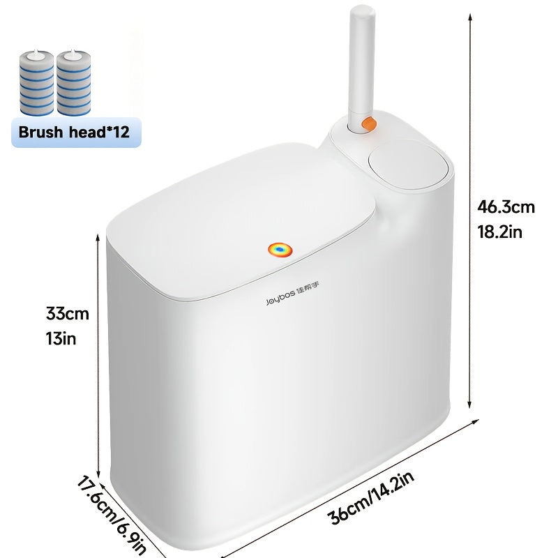 Toilet Brush and Trash Can 2-in-1 Set - Disposable Brush Heads Slim 7.7L Bathroom Waste Bin with Push Lid Hygienic No-Touch Cleaning System Space Saving ABS Plastic | White | RV Apartment Small Bathroom