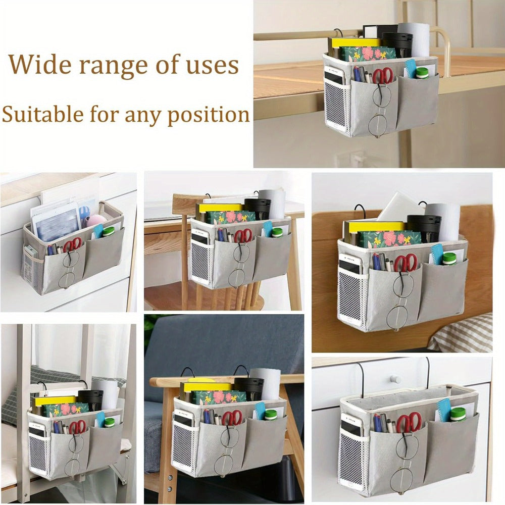 Bedside Hanging Organizer 2Pack Bed Rail Storage Bag - Bunk Bed Dorm Hospital Caddy for Books Magazines Phone Glasses Kettle Bedroom Shelf Basket Gray White