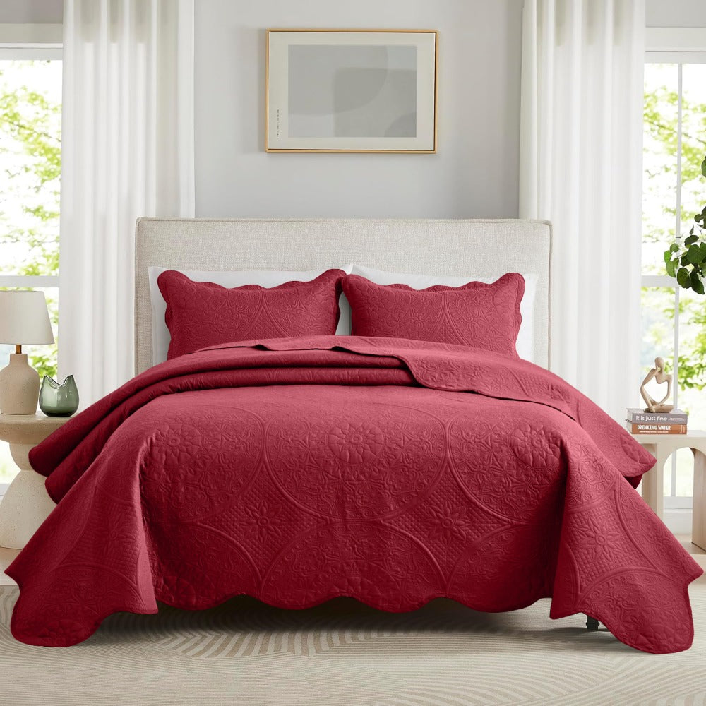 Quilted Bedspread Set 3 Piece ¨C Soft Floral Coverlet with Pillow Shams, Lightweight Breathable Quilt for Bedroom & Guest Room, All Season Bed Cover
