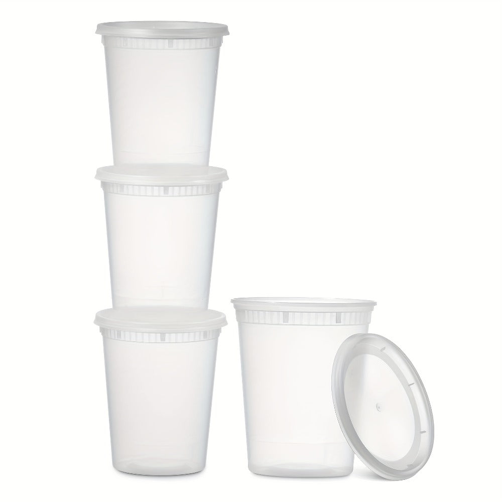 32oz Plastic Food Storage Containers with Lids 48 Sets Cups & Lids Meal Prep Containers Microwave Safe Portable