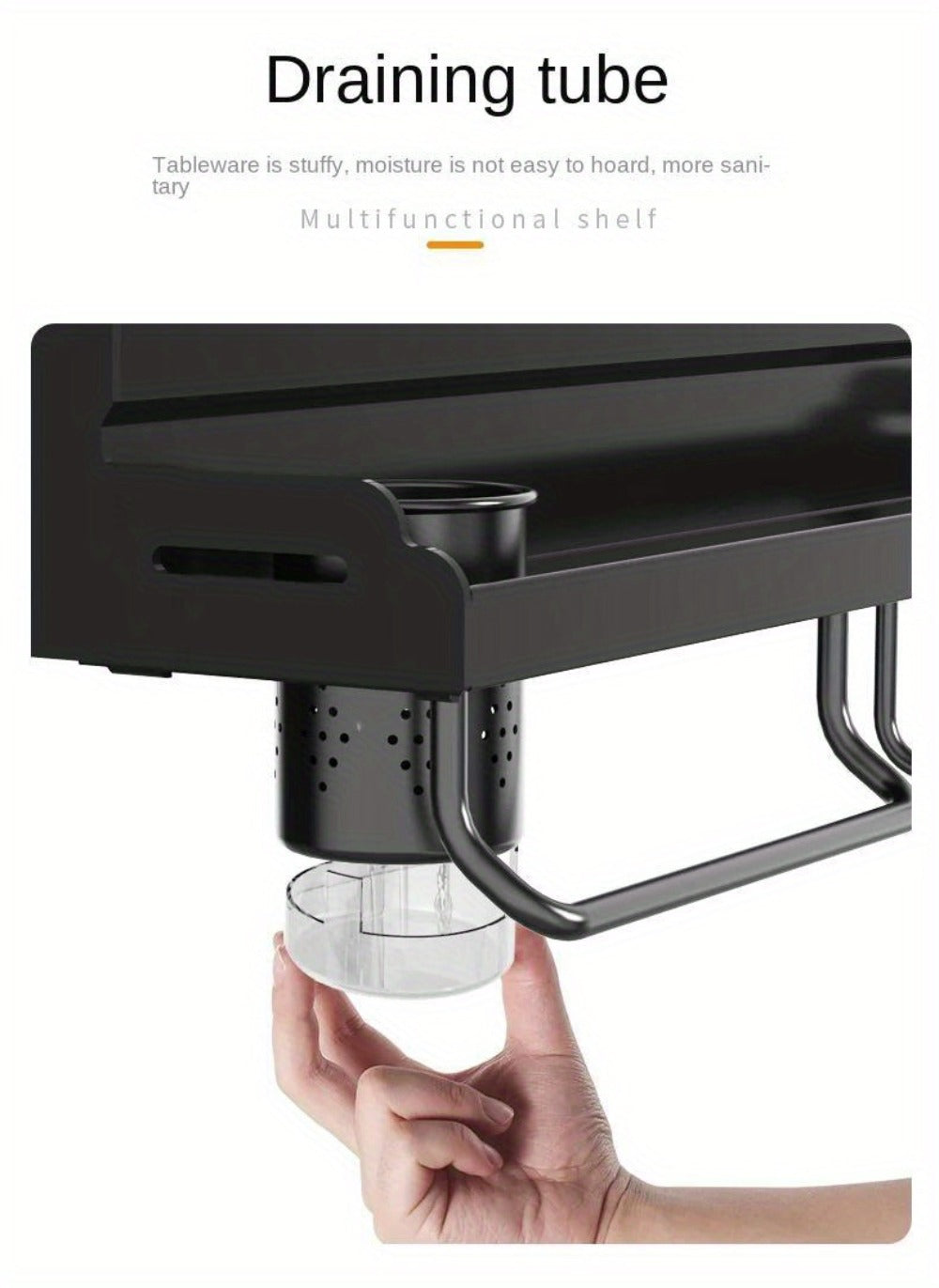 Kitchen Wall Mounted Storage Rack Double Layer ¨C No-Drill Organizer with Knife Slots, Chopstick Holder & Towel Bar, Space-Saving Floating Shelf for Kitchen Counter, 19.69 Inch (Black)