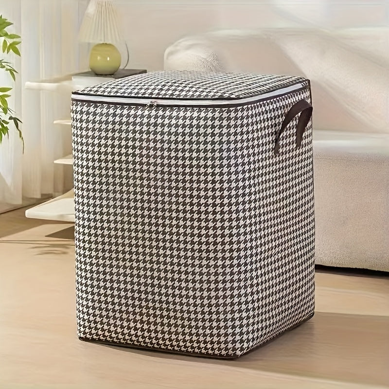 Large Storage Bags Houndstooth Non-Woven Fabric Organizer with Double Zipper & Handles ¨C 160L/180L Dustproof Foldable Storage Box for Bedroom, Closet, Moving, Travel & Dorm, 1pc or 3pcs Set