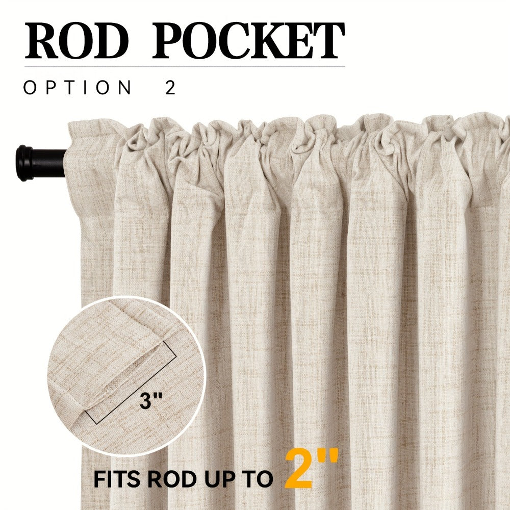100% Blackout Curtains 4 Panels Faux Linen Textured Thermal Insulated Drapes - Room Darkening Window Curtains for Living Room Bedroom, Clip Rings & Rod Pocket, Energy Efficient Home Decor 50W x 84-120L