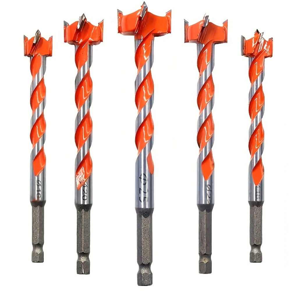 Long Drill Bits Set 5PCS Alloy Extended Length Hex Shank Auger Drill Bit for Wood Door Lock Plastic Hole Drilling Electric Screwdriver Compatible Woodworking Tool Kit